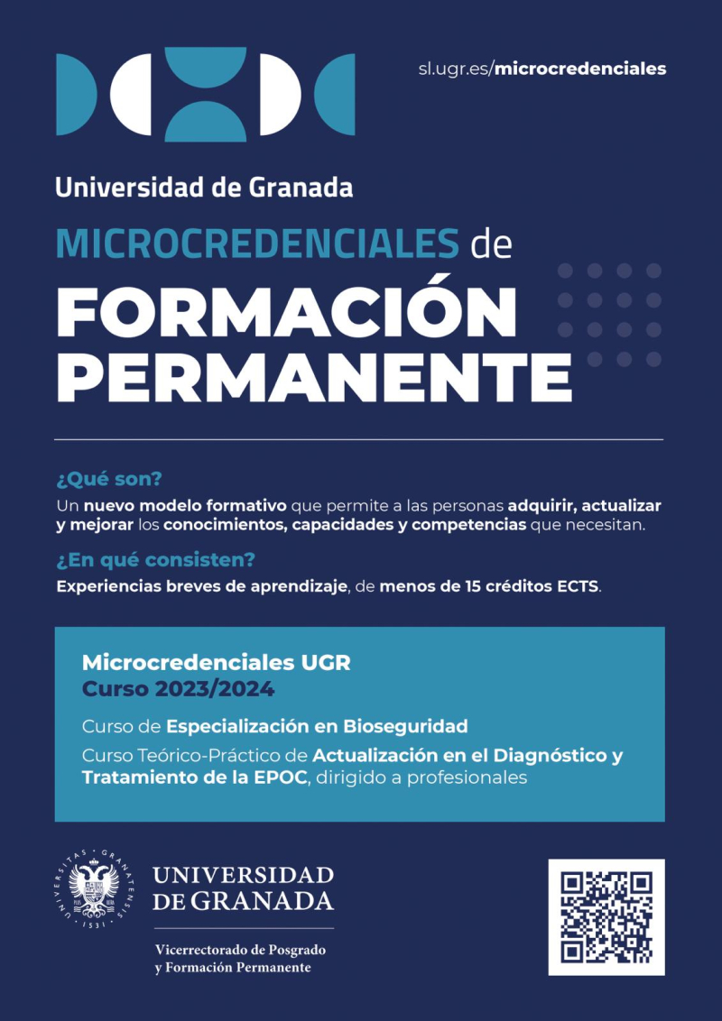 QR Microcredenciasles UGR Cartel con QR informativo sobre Microcredenciales