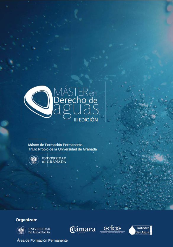 Máster derecho de aguas fondo azul con burbujas de agua